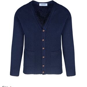 Lochcarron Navy Superfine Knitted Wool V-Neck Button Front Cardigan M